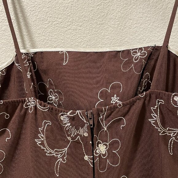 STEPPIN' OUT VTG Embroidery, Sequin Spaghetti Strap Party Dress, Brown/Ivory - S - Picture 9 of 11